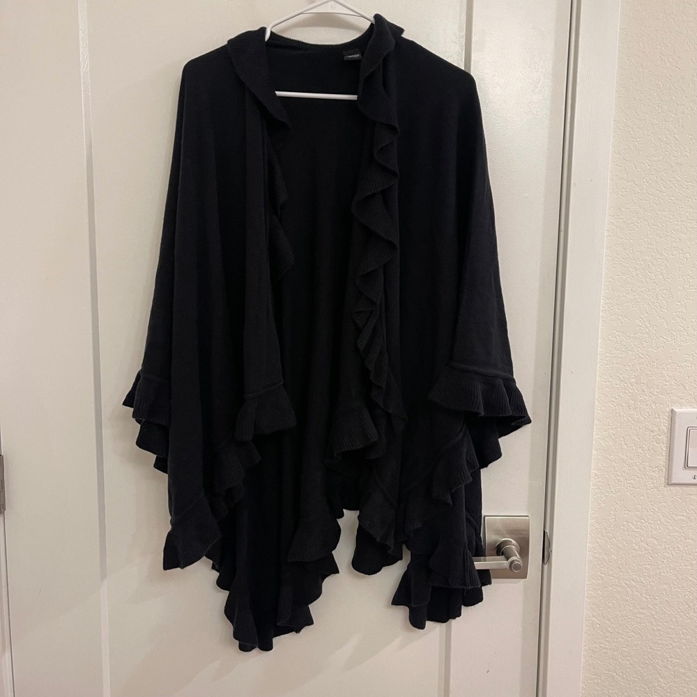 Black Frilly Cape Shawl Whimseygoth Sweater Witchy Fall Poncho Chic